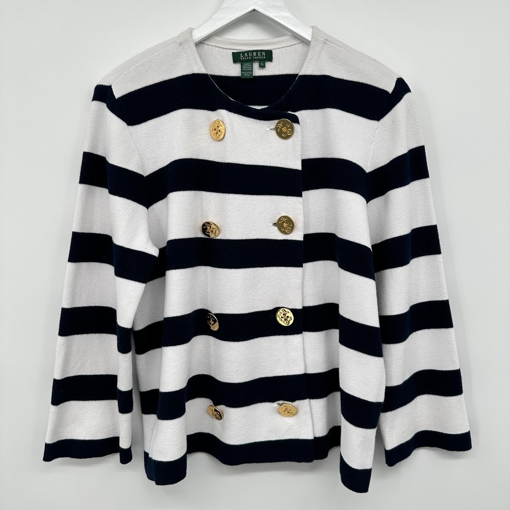 Lauren Ralph Lauren Cardigan Sweater Size XL 3/4 Sleeve Nautical Old Money Sail - Picture 10 of 10